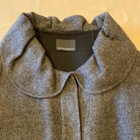 Vintage Cynthia Rowley Gray Tweed Wool Blend Coat with Ruffled Collar XL - Picture 4 of 12